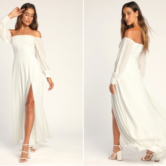 LULU's Long Sleeve Romantic Flowy Bridal Shower Bachelorette Elopement Maxi - Picture 1 of 4